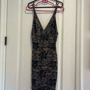 Textured Formal Short Dress with Rhinestones